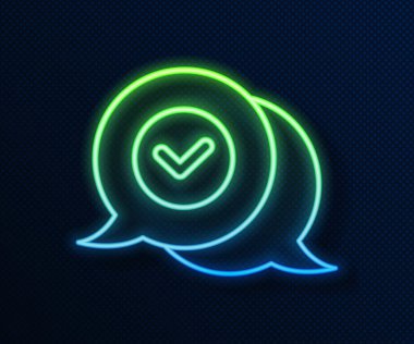 Mavi arkaplanda izole edilmiş parlayan neon çizgisi kontrol işareti. Güvenlik, güvenlik, koruma, gizlilik kavramı. Kene izi onaylandı. Vektör.