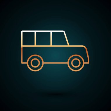 Altın çizgili araba simgesi koyu mavi arkaplanda izole edilmiş. Ön manzara. Vektör.