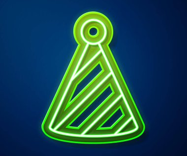 Parlayan neon hattı Parti şapka simgesi mavi arkaplanda izole edildi. Doğum günü şapkası. Vektör.