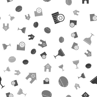 Yahudi sikkesini, tatlı fırını, kadehi ve sinagogu kusursuz desenlere ayır. Vektör.