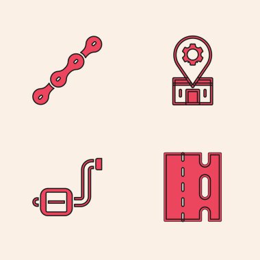 Bisiklet şeridini, zincirini, tamir hizmetini ve pedal simgesini ayarla. Vektör.