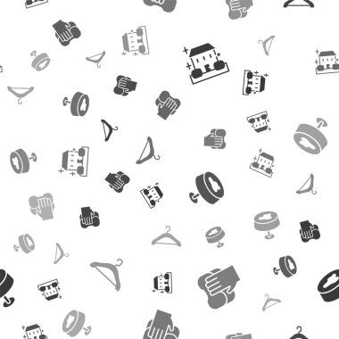 Ev temizlik servisini, temizliği, masa örtüsündeki lekeyi ve elbise dolabındaki pürüzsüz lekeyi ayarla. Vektör.