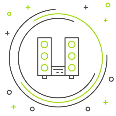 Beyaz arkaplanda iki hoparlör simgesi olan Line Home stereo. Müzik sistemi. Renkli taslak konsepti. Vektör.