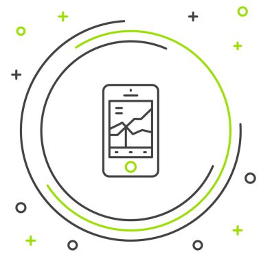 Line Mobile hisse senedi konsepti simgesi beyaz arka planda izole edildi. Çevrimiçi ticaret, borsa analizi, iş ve yatırım. Renkli taslak konsepti. Vektör.