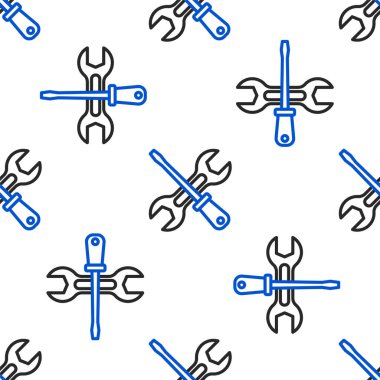 Çizgi Tornavida ve İngiliz anahtarı anahtar araçları simgesi beyaz arkaplanda izole edilmiş pürüzsüz desen. Servis aracı sembolü. Renkli taslak konsepti. Vektör.