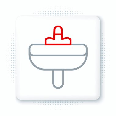 Beyaz arka planda su musluğu ikonu olan çizgi yıkama kabini. Renkli taslak konsepti. Vektör.