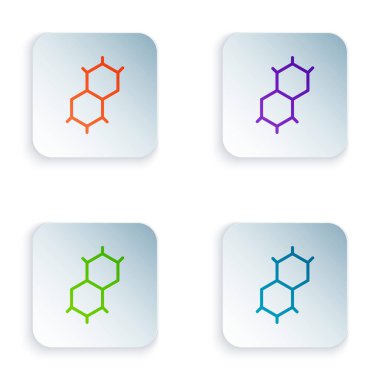 Renkli Kimyasal Formül simgesi beyaz arkaplanda izole edildi. Yenilikçi tıp, sağlık, araştırma ve bilim için soyut altıgen. Kare düğmelere renkli simgeleri yerleştir. Vektör.