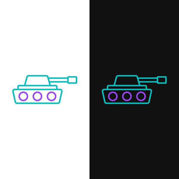 Line Military tank icon isolated on white and black background. Colorful outline concept. Vector.