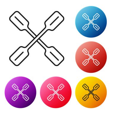 Siyah çizgi Paddle simgesi beyaz arkaplanda izole edildi. Kürek çekin. Renkli daire düğmelerini ayarlayın. Vektör.