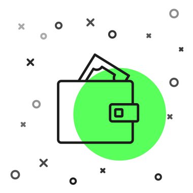 Siyah çizgili cüzdan beyaz arka planda izole edilmiş kağıt para para ikonu. Çanta ikonu. Nakit tasarruf sembolü. Vektör.