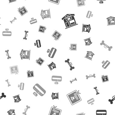 Hayvan tımarını, köpek ya da kedi sertifikasını, köpek kemiği ve yaka kartını kusursuz desenli olarak ayarla. Vektör.