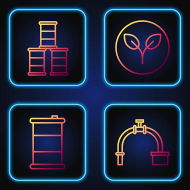 Boru ve vanayı, fıçı yağını, fıçı yağını ve biyoyakıtı ayarlayın. Renk simgeleri. Vektör.