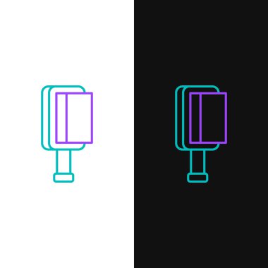 Köpek ve kedi ikonu için çizgi saç fırçası beyaz ve siyah arkaplanda izole edilmiş. Hayvan kürkü için fırça. Hayvan aksesuarı. Renkli taslak konsepti. Vektör.