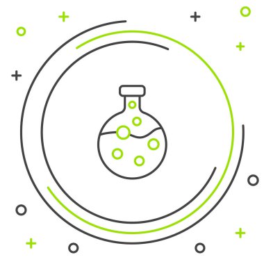 Çizgi Test tüpü ve kimyasal test ikonu beyaz arka planda izole edildi. Laboratuvar cam levhası. Renkli taslak konsepti. Vektör.