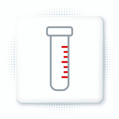 Çizgi Test tüpü ve kimyasal test ikonu beyaz arka planda izole edildi. Laboratuvar cam levhası. Renkli taslak konsepti. Vektör.