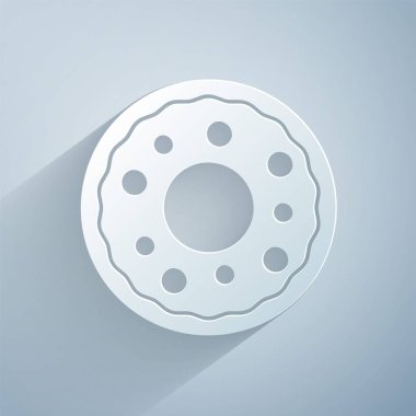 Gri arka planda izole edilmiş tatlı jöleli çörek. Kağıt sanatı tarzı. Vektör.