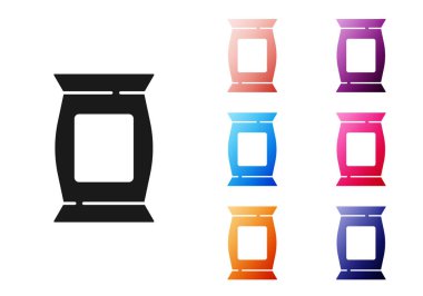 Siyah Torba ya da patates cipsi simgesi beyaz arka planda izole edilmiş. Simgeleri renklendirin. Vektör.