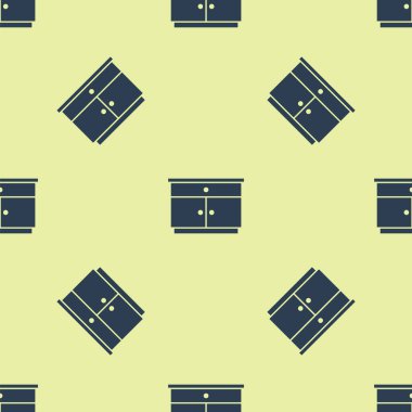 Mavi Mobilya Komodininin simgesi sarı arkaplandaki kusursuz deseni izole etti. Vektör.