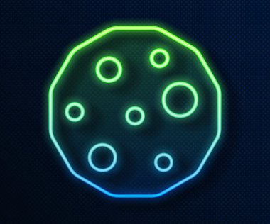 Parlayan neon çizgisi. Kurabiye ya da bisküvi. Mavi arka planda çikolata ikonu var. Vektör.