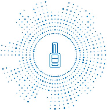 Uzaktan kumandalı mavi çizgi araba anahtarı beyaz arkaplanda izole edilmiş. Araba anahtarı ve alarm sistemi. Soyut çember rastgele noktalar. Vektör.