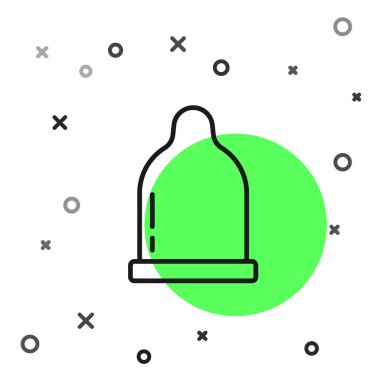 Siyah çizgi kondom simgesi beyaz arkaplanda izole edildi. Güvenli aşk sembolü. Erkekler için doğum kontrol yöntemi. Vektör.