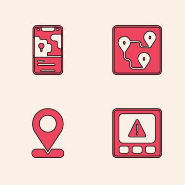 GPS aygıtı hatası, şehir haritası navigasyonu, rota konumu ve konum simgesi ayarla. Vektör.