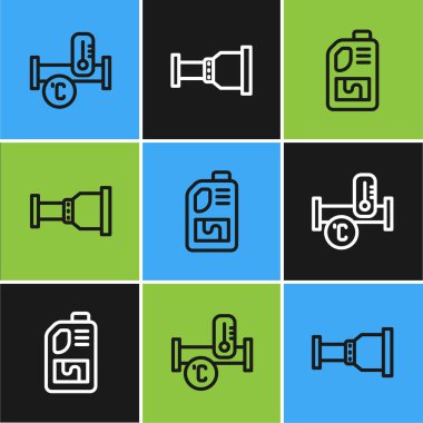 Hat sanayi metalik borusu, drenaj temizleyici şişesi ve boru adaptör simgesi. Vektör.