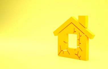 Sarı Ev simgesi sarı arka planda izole edildi. Sigorta konsepti. Güvenlik, güvenlik, koruma, konsept koruma. Minimalizm kavramı. 3d illüstrasyon 3B canlandırma.