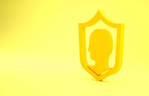 Yellow Life insurance with shield icon isolated on yellow background. Security, safety, protection, protect concept. Minimalism concept. 3d illustration 3D render.