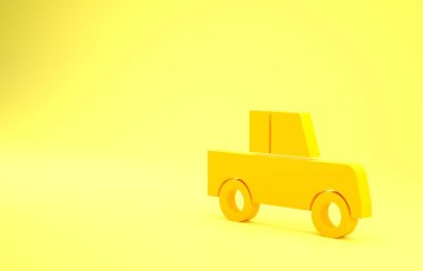 Sarı Araba simgesi sarı arkaplanda izole edildi. Ön manzara. Minimalizm kavramı. 3d illüstrasyon 3B canlandırma.