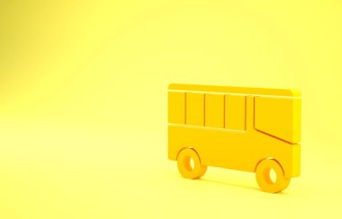 Sarı Bus simgesi sarı arkaplanda izole edildi. Ulaşım konsepti. Otobüs turu tabelası. Turizm ya da kamu aracı sembolü. Minimalizm kavramı. 3d illüstrasyon 3B canlandırma.
