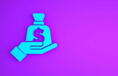 Mavi Para, mor arkaplanda izole edilmiş bir ikon. Sigorta konsepti. Güvenlik, güvenlik, koruma, konsept koruma. Minimalizm kavramı. 3d illüstrasyon 3B canlandırma.