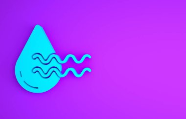 Mor arkaplanda izole edilmiş Mavi Geri Dönüşüm Temiz Su simgesi. İşaret geri dönüşümlü bir damla su. Minimalizm kavramı. 3d illüstrasyon 3B canlandırma.