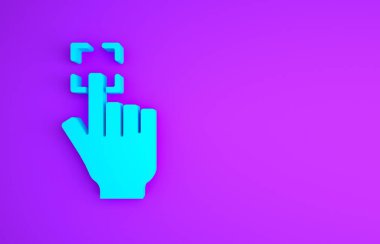 Mor arkaplanda mavi parmak izi simgesi izole edildi. Kimlik uygulaması simgesi. Kimlik işareti. Kimliğe dokun. Minimalizm kavramı. 3d illüstrasyon 3B canlandırma.