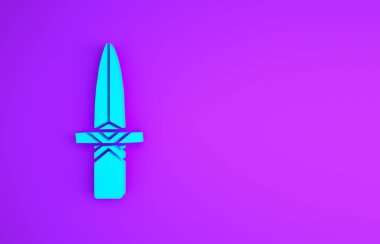 Mavi Hançer simgesi mor arkaplanda izole edilmiş. Bıçak ikonu. Keskin bıçaklı kılıç. Minimalizm kavramı. 3d illüstrasyon 3B canlandırma.