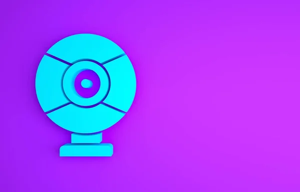 Blue Security camera icon isolated on purple background. Minimalism concept. 3d illustration 3D render.