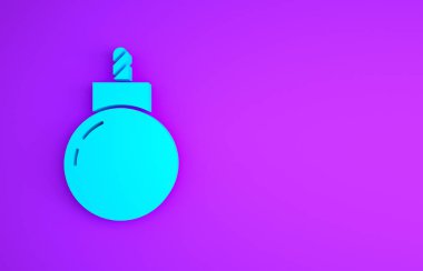 Mavi Bomba, mor arka planda izole edilmiş ikonu patlatmaya hazır. Minimalizm kavramı. 3d illüstrasyon 3B canlandırma.