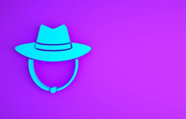 Mavi Batılı kovboy şapkası ikonu, mor arka planda izole edilmiş. Minimalizm kavramı. 3d illüstrasyon 3B canlandırma.