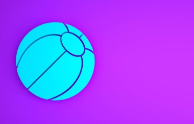 Mavi Sahildeki top ikonu mor arkaplanda izole edilmiş. Minimalizm kavramı. 3d illüstrasyon 3B canlandırma.
