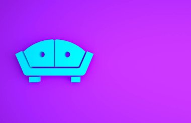 Mavi Koltuk simgesi mor arkaplanda izole edilmiş. Minimalizm kavramı. 3d illüstrasyon 3B canlandırma.