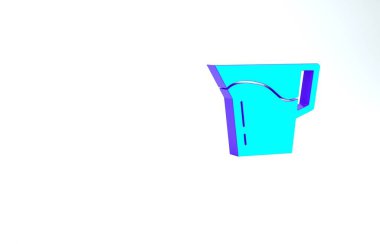 Beyaz zemin üzerinde su ikonu olan turkuaz sürahi bardakları. Su için çaydanlık. İçme suyu dolu cam sürahi. Minimalizm kavramı. 3d illüstrasyon 3B canlandırma.