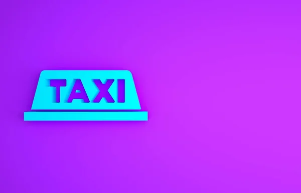 Blue Taxi car roof icon isolated on purple background. Minimalism concept. 3d illustration 3D render.