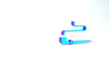 Beyaz arka planda izole edilmiş turkuaz kızılderili tüttüren pipo ikonu. Minimalizm kavramı. 3d illüstrasyon 3B canlandırma.