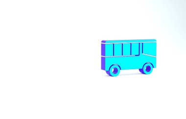 Turkuaz Otobüs simgesi beyaz arkaplanda izole edildi. Ulaşım konsepti. Otobüs turu tabelası. Turizm ya da kamu aracı sembolü. Minimalizm kavramı. 3d illüstrasyon 3B canlandırma.