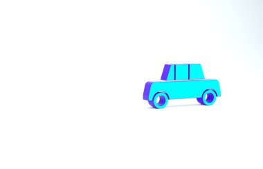 Turkuaz araba simgesi beyaz arkaplanda izole edildi. Ön manzara. Minimalizm kavramı. 3d illüstrasyon 3B canlandırma.