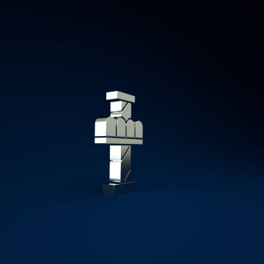 Gümüş Cazibe Atlıkarınca simgesi mavi arka planda izole edildi. Eğlence parkı. Çocuklar için eğlence parkı, eğlence parkı. Minimalizm kavramı. 3d illüstrasyon 3B canlandırma.