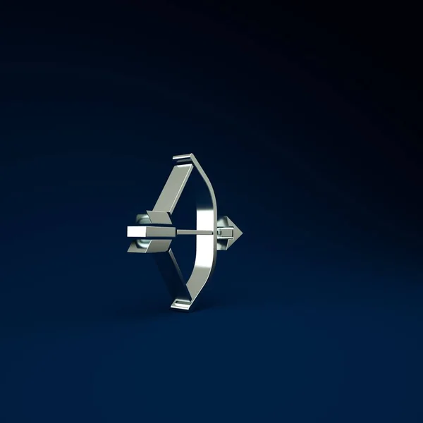 Silver Bow and arrow in quiver icon isolated on blue background. Minimalism concept. 3d illustration 3D render.
