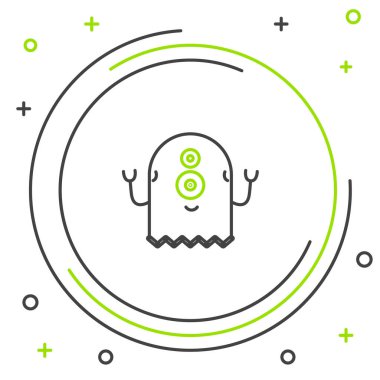 Beyaz arkaplanda çizgi uzaylı simgesi izole edildi. Uzaylı yüzü ya da kafa sembolü. Renkli taslak konsepti. Vektör.