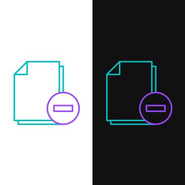 Eksi simgeye sahip çizgi belgesi beyaz ve siyah arkaplanda izole edildi. Belgeyi temizle. Dosya belgesini sil. Bilgi dosyasını sil. Renkli taslak konsepti. Vektör.