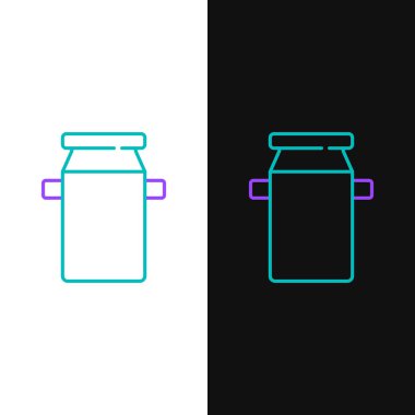 Süt ikonu için çizgi kutusu beyaz ve siyah arkaplanda izole edildi. Renkli taslak konsepti. Vektör.